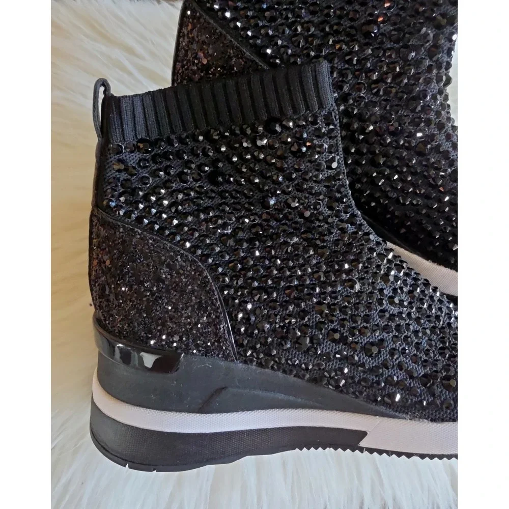 Michael Kors Black Skyler Stretch-Knit‎ Bootie Sock Crystal Embellishments -8.5M